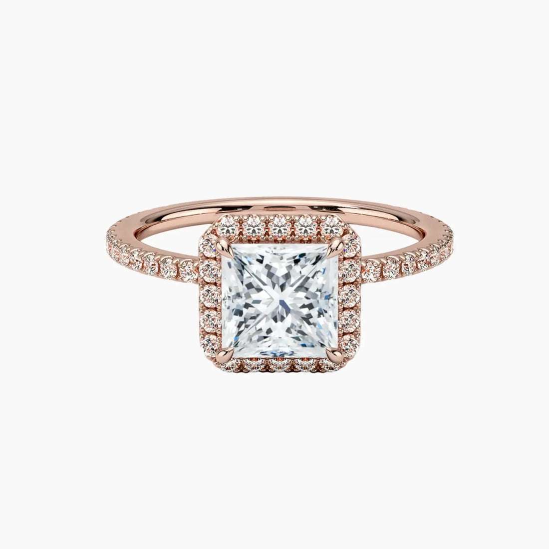 Cassiopeia Pave Princess Hidden Halo Diamond Ring Setting in 14K Yellow Gold