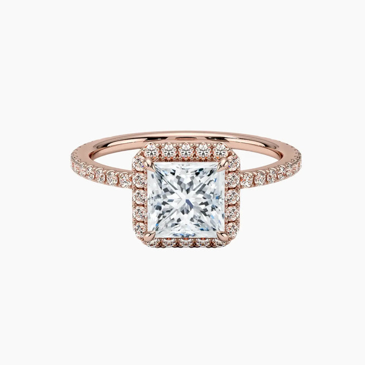 Cassiopeia Pave Princess Hidden Halo 2 Carat Lab Grown Diamond Engagement Ring in 18K Rose Gold