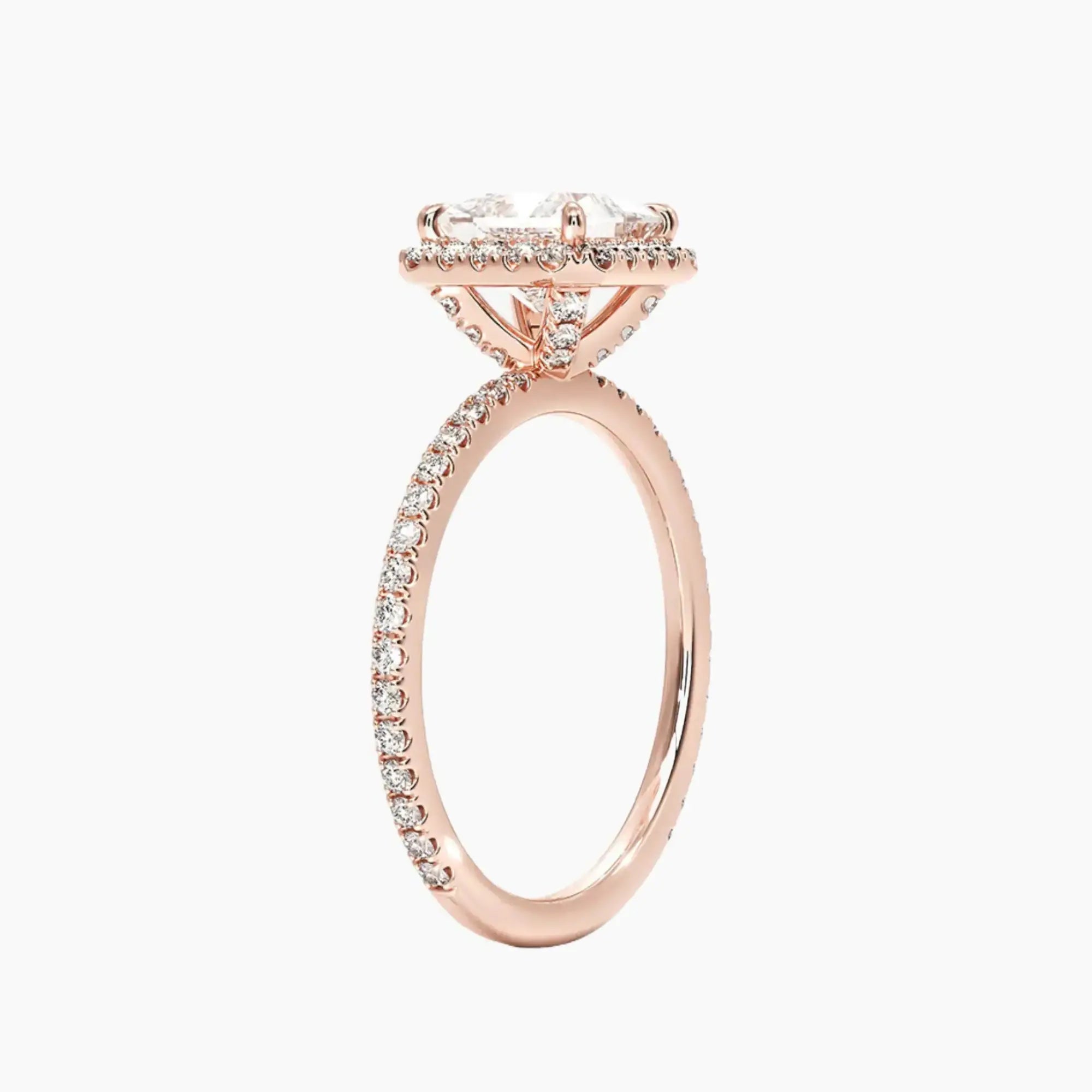 Cassiopeia Pave Princess Hidden Halo 2.5 Carat Lab Grown Diamond Engagement Ring in 18K Rose Gold