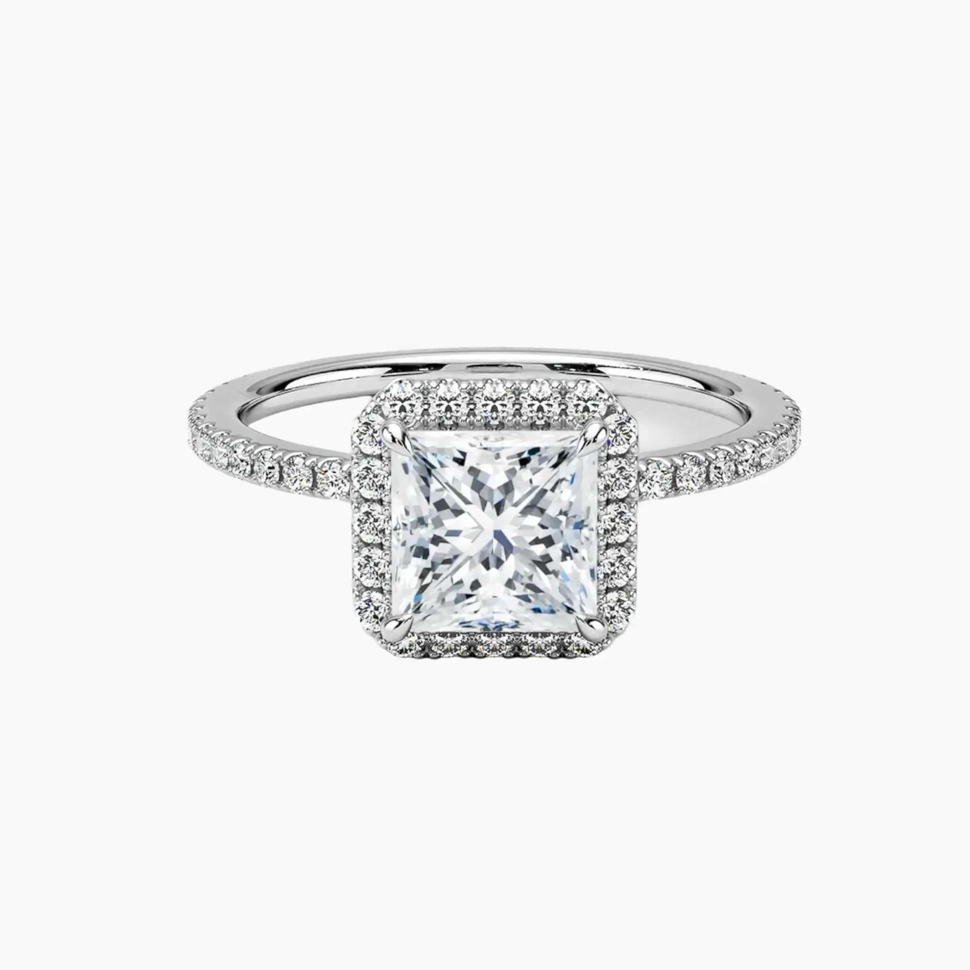 Cassiopeia Pave Princess Hidden Halo 2.5 Carat Lab Grown Diamond Engagement Ring in 14K Yellow Gold