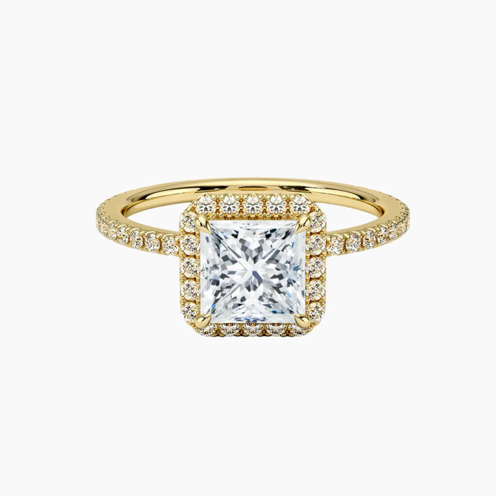 Cassiopeia Pave Princess Hidden Halo 3 Carat Lab Grown Diamond Engagement Ring in 14K Yellow Gold