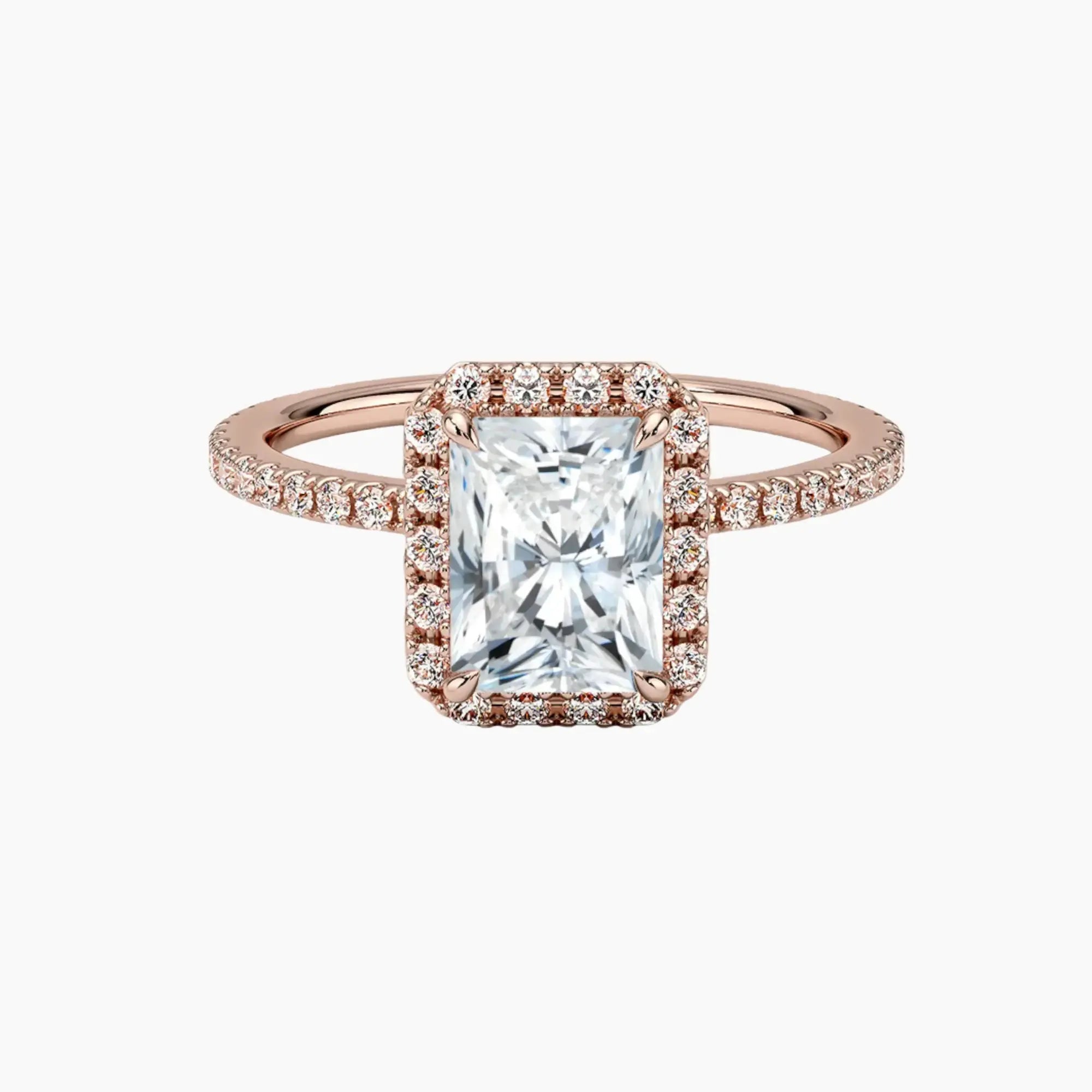 Cassiopeia Pave Radiant Hidden Halo 1 Carat Lab Grown Diamond Engagement Ring in 18K Rose Gold