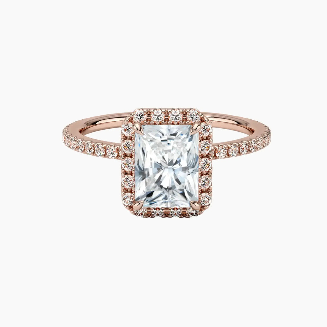 Cassiopeia Pave Radiant Hidden Halo 1.5 Carat Lab Grown Diamond Engagement Ring in 18K Yellow Gold