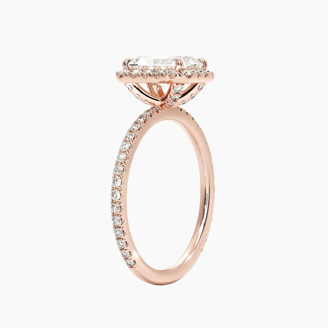 Cassiopeia Pave Radiant Hidden Halo 3 Carat Lab Grown Diamond Engagement Ring in 18K White Gold