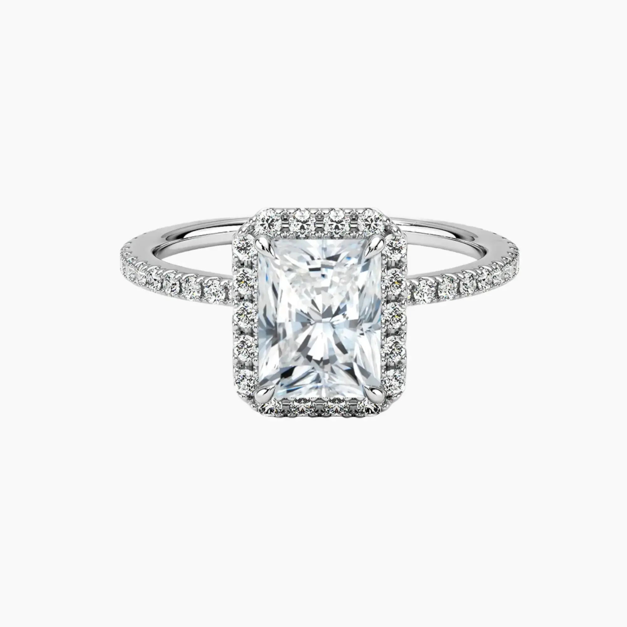 Cassiopeia Pave Radiant Hidden Halo 1.5 Carat Lab Grown Diamond Engagement Ring in 18K Rose Gold