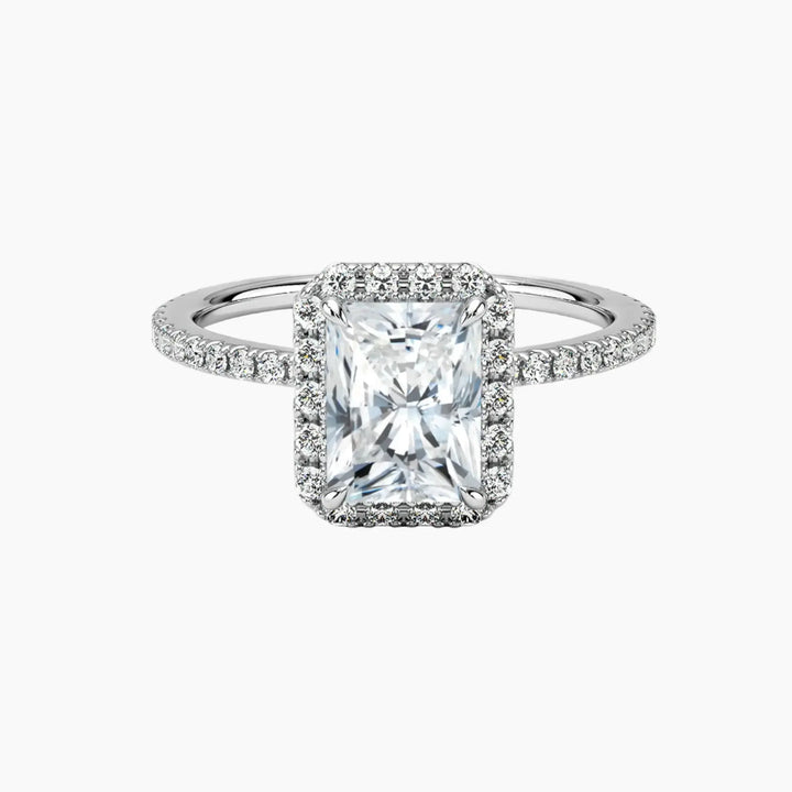 Cassiopeia Pave Radiant Hidden Halo 3 Carat Lab Grown Diamond Engagement Ring in 14K White Gold