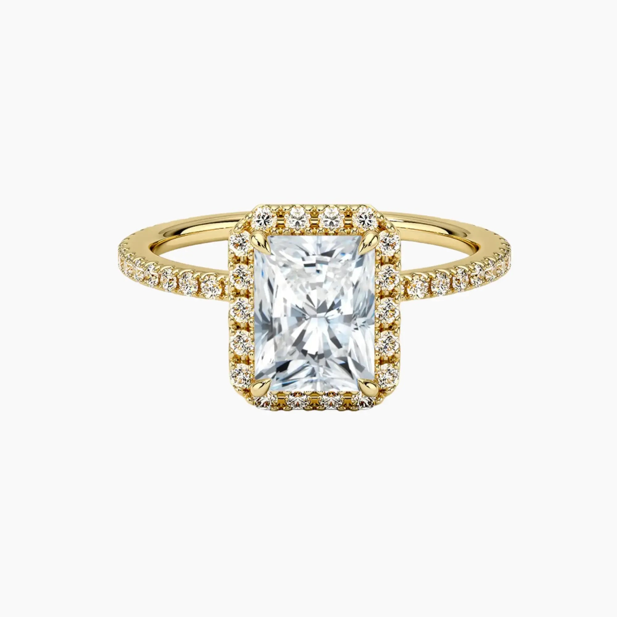 Cassiopeia Pave Radiant Hidden Halo 1 Carat Lab Grown Diamond Engagement Ring in 18K Yellow Gold