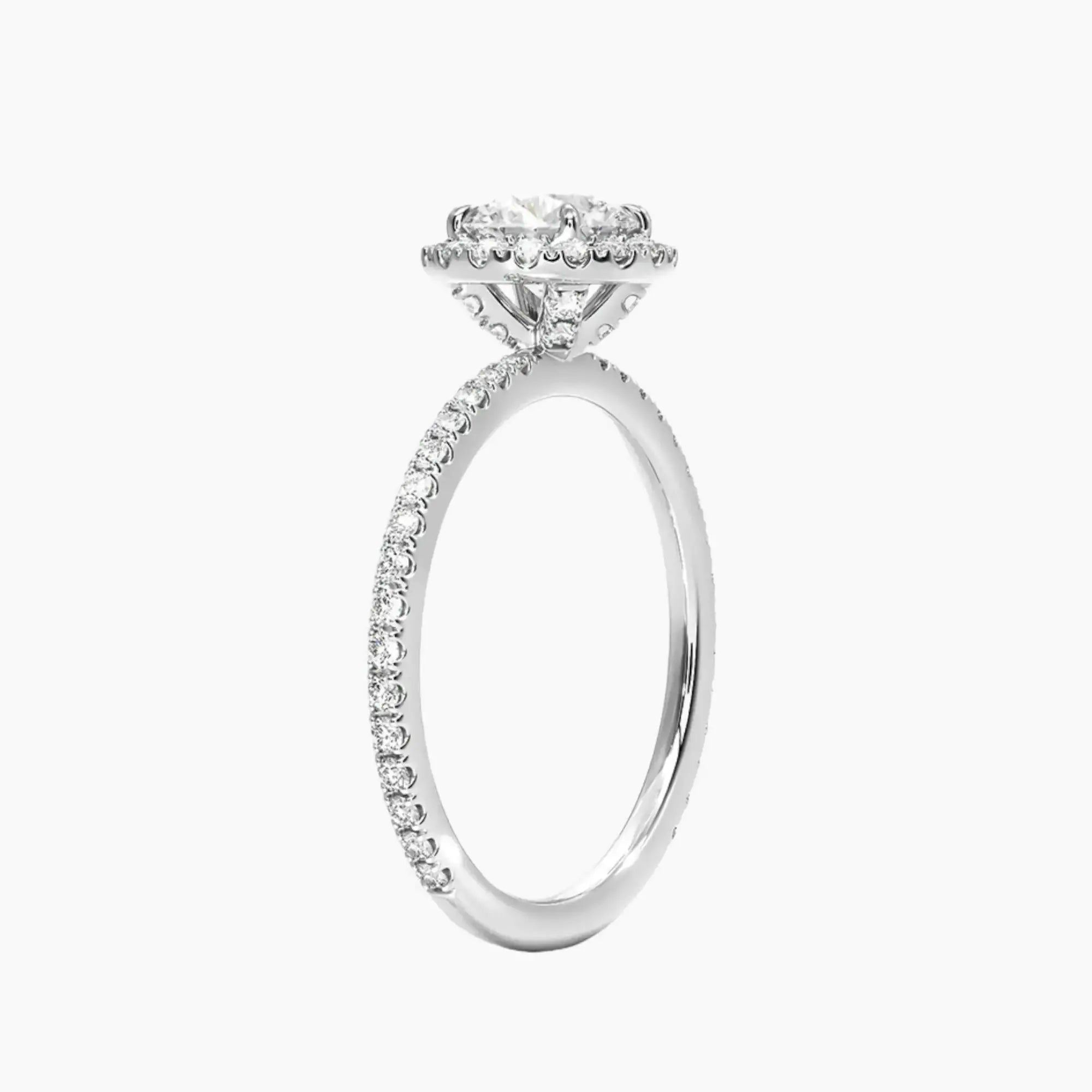 Cassiopeia Pave Round Hidden Halo 1 Carat Lab Grown Diamond Engagement Ring in 14K White Gold