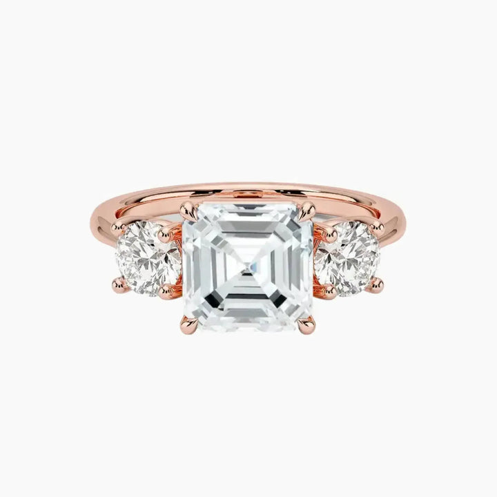 Seraphina Asscher Three Stone 3 Carat Lab Grown Diamond Engagement Ring in 14K Rose Gold