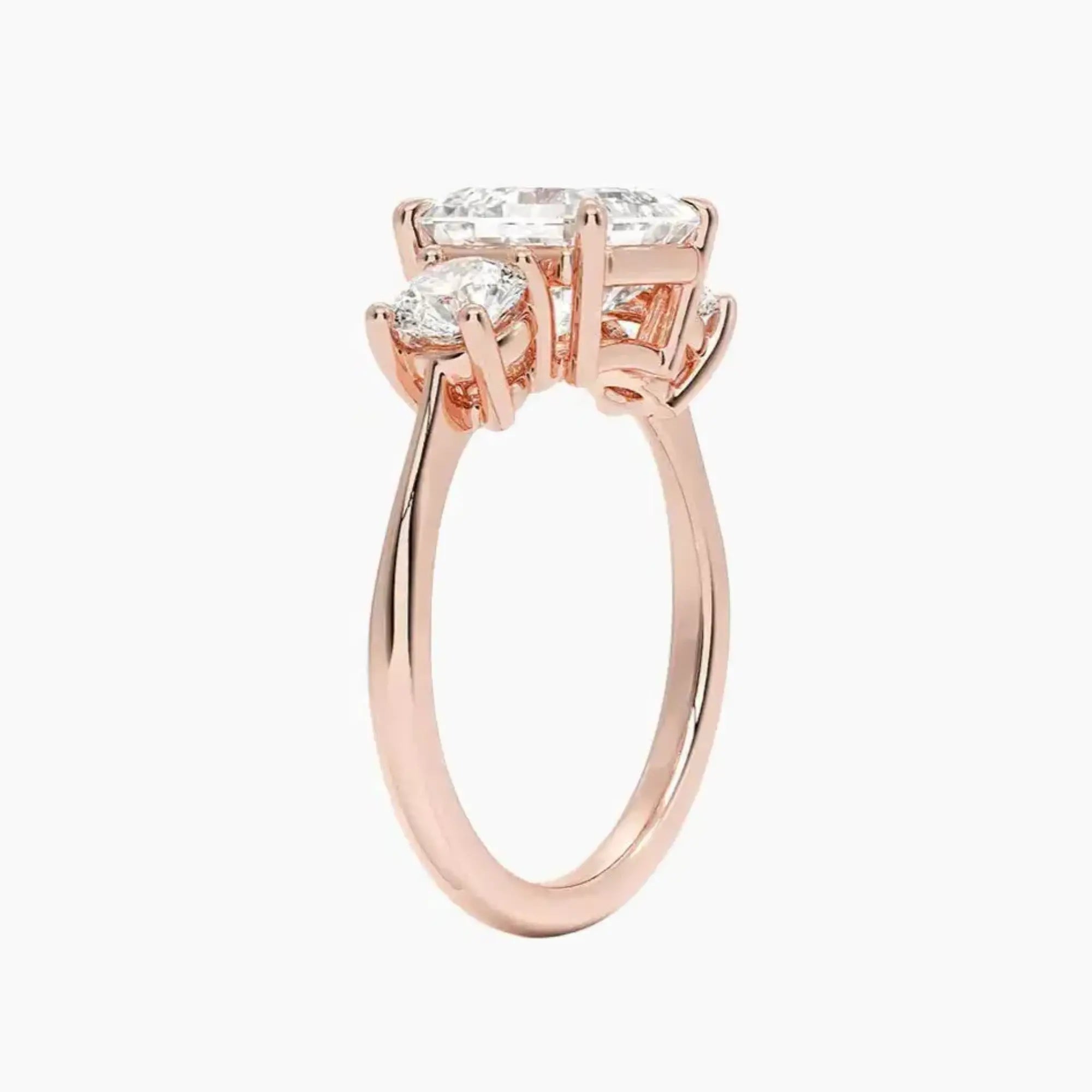 Seraphina Asscher Three Stone 1 Carat Lab Grown Diamond Engagement Ring in 14K Rose Gold