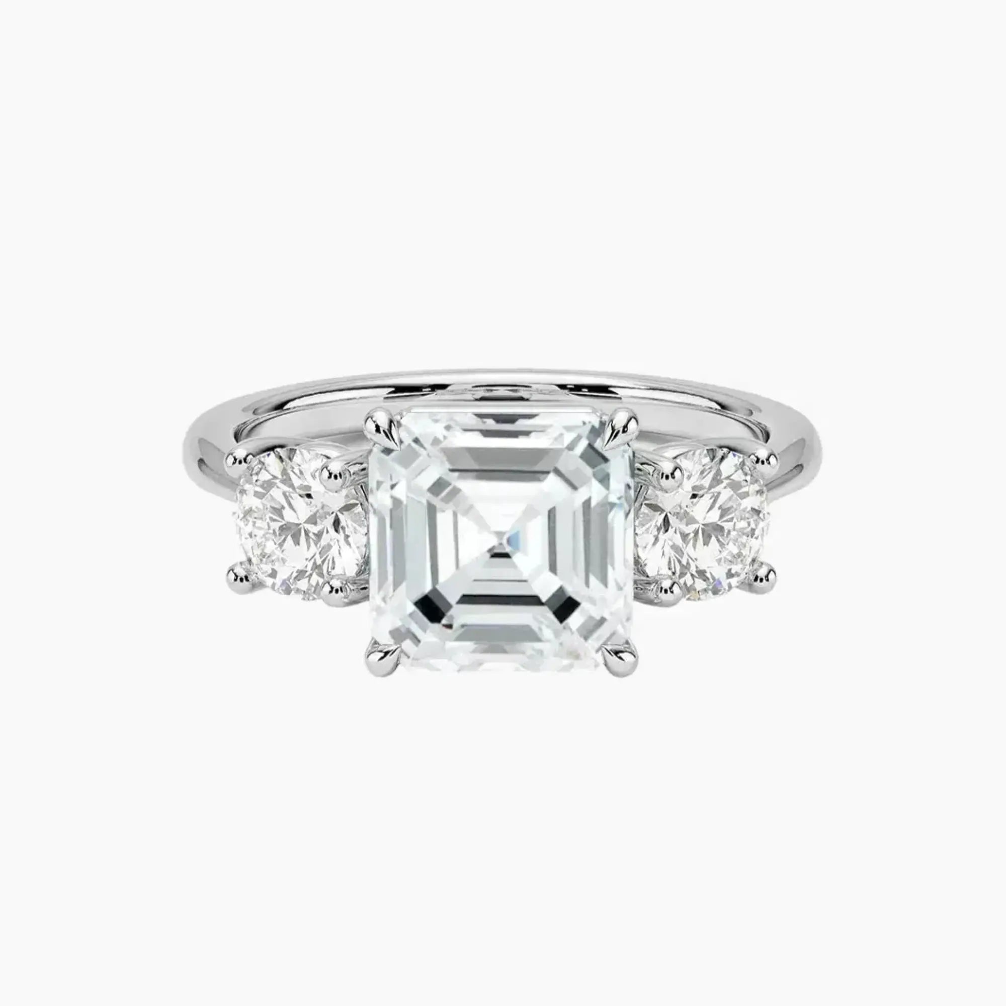 Seraphina Asscher Three Stone 2.5 Carat Lab Grown Diamond Engagement Ring in 14K Yellow Gold