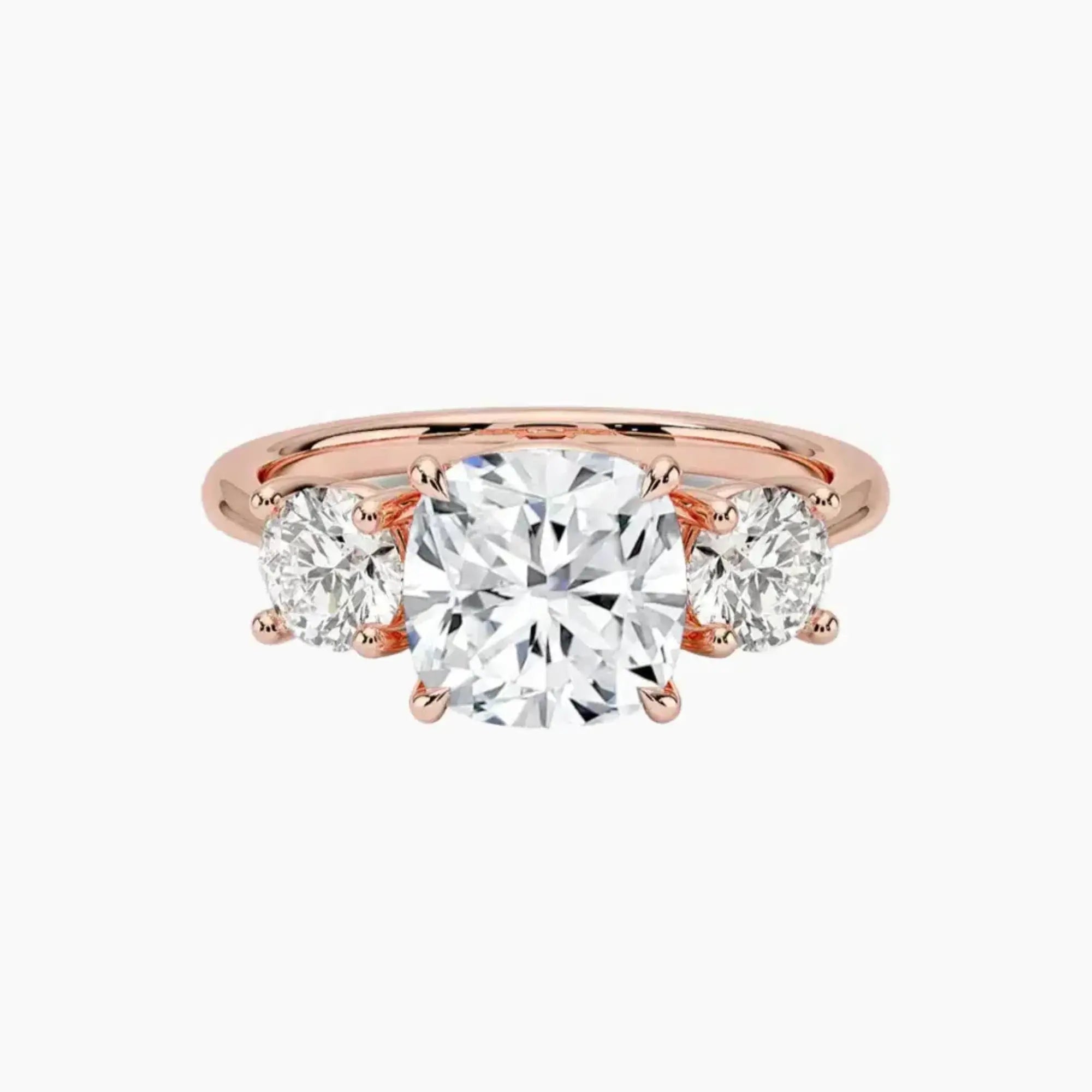 Seraphina Cushion Three Stone 3 Carat Lab Grown Diamond Engagement Ring in 18K White Gold