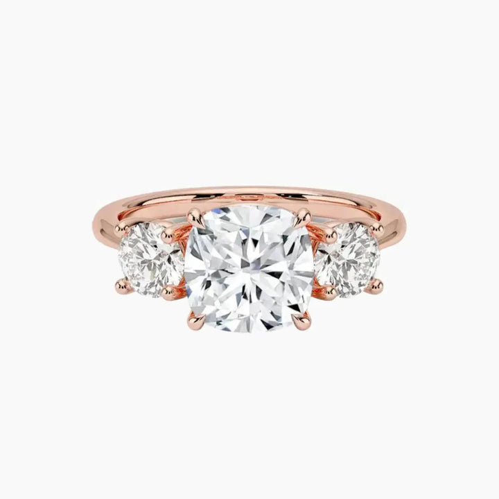 Seraphina Cushion Three Stone 3 Carat Lab Grown Diamond Engagement Ring in 14K Rose Gold