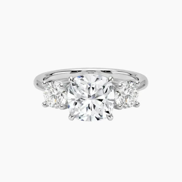 Seraphina Cushion Three Stone 3 Carat Lab Grown Diamond Engagement Ring in 18K White Gold