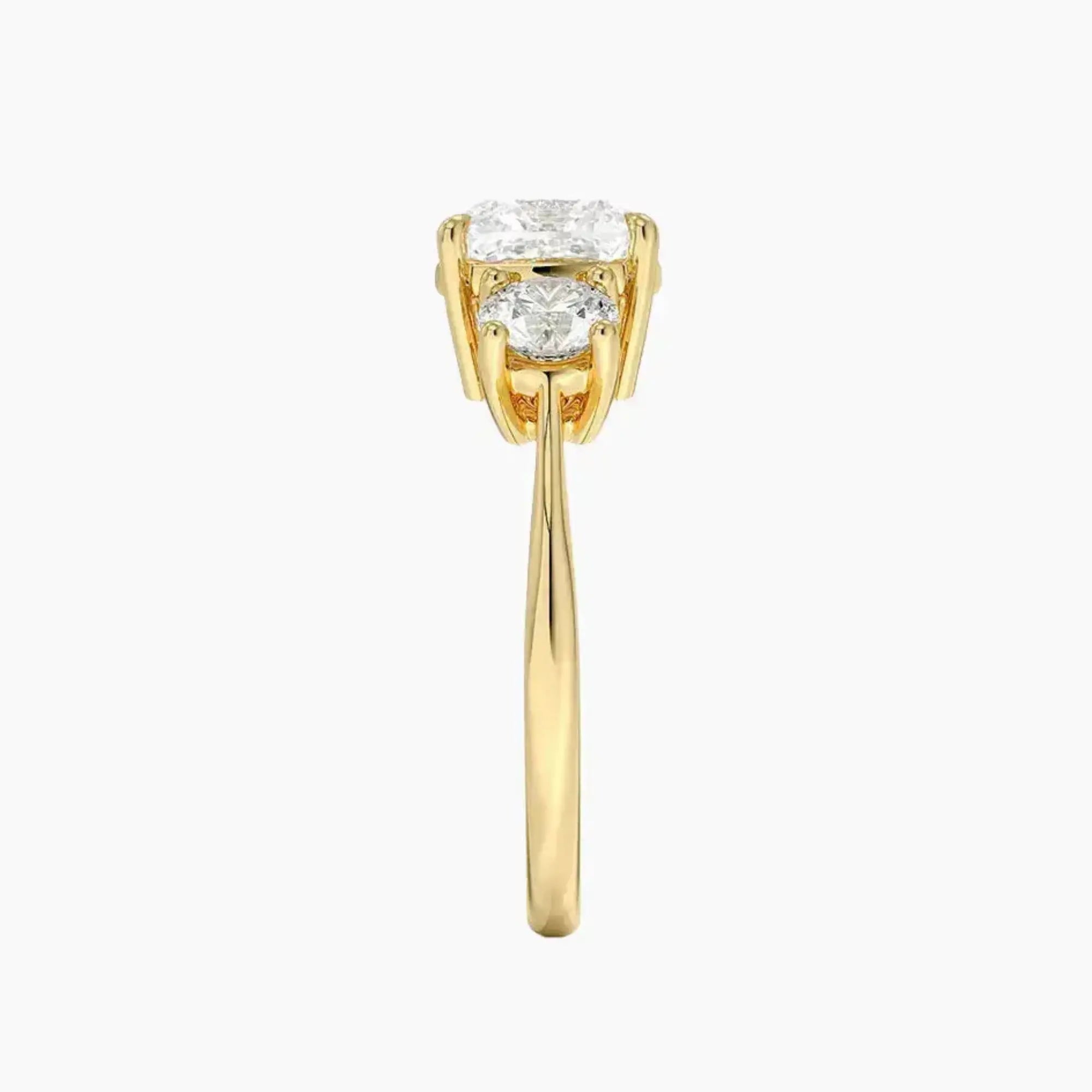 Seraphina Cushion Three Stone 1 Carat Lab Grown Diamond Engagement Ring in 18K Yellow Gold