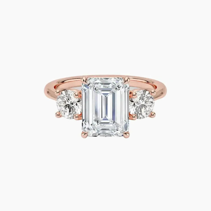 Seraphina Emerald Three Stone 3 Carat Lab Grown Diamond Engagement Ring in 18K Rose Gold