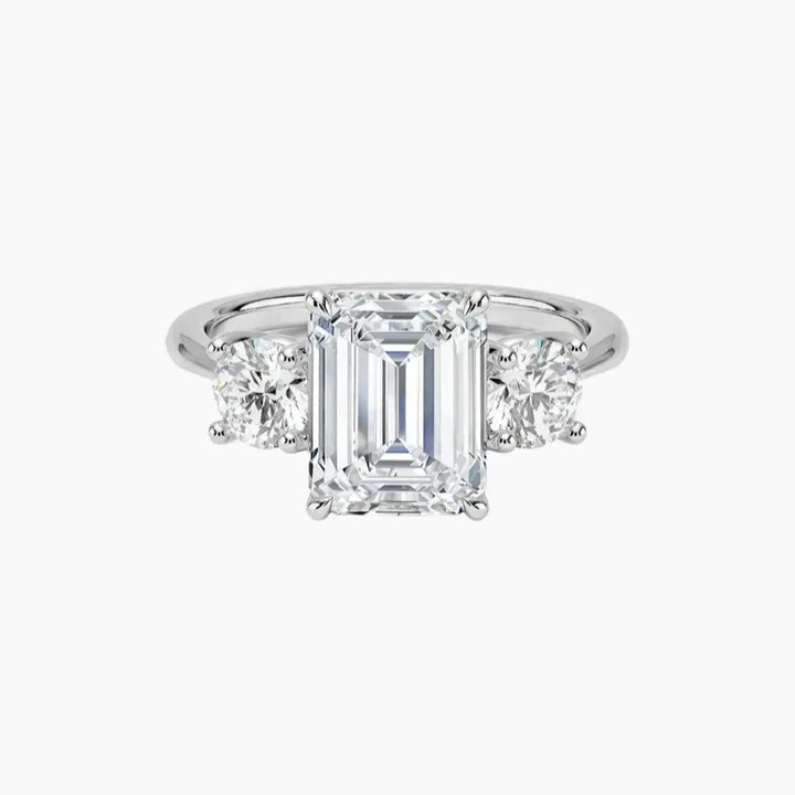 Seraphina Emerald Three Stone 2.5 Carat Lab Grown Diamond Engagement Ring in 18K White Gold