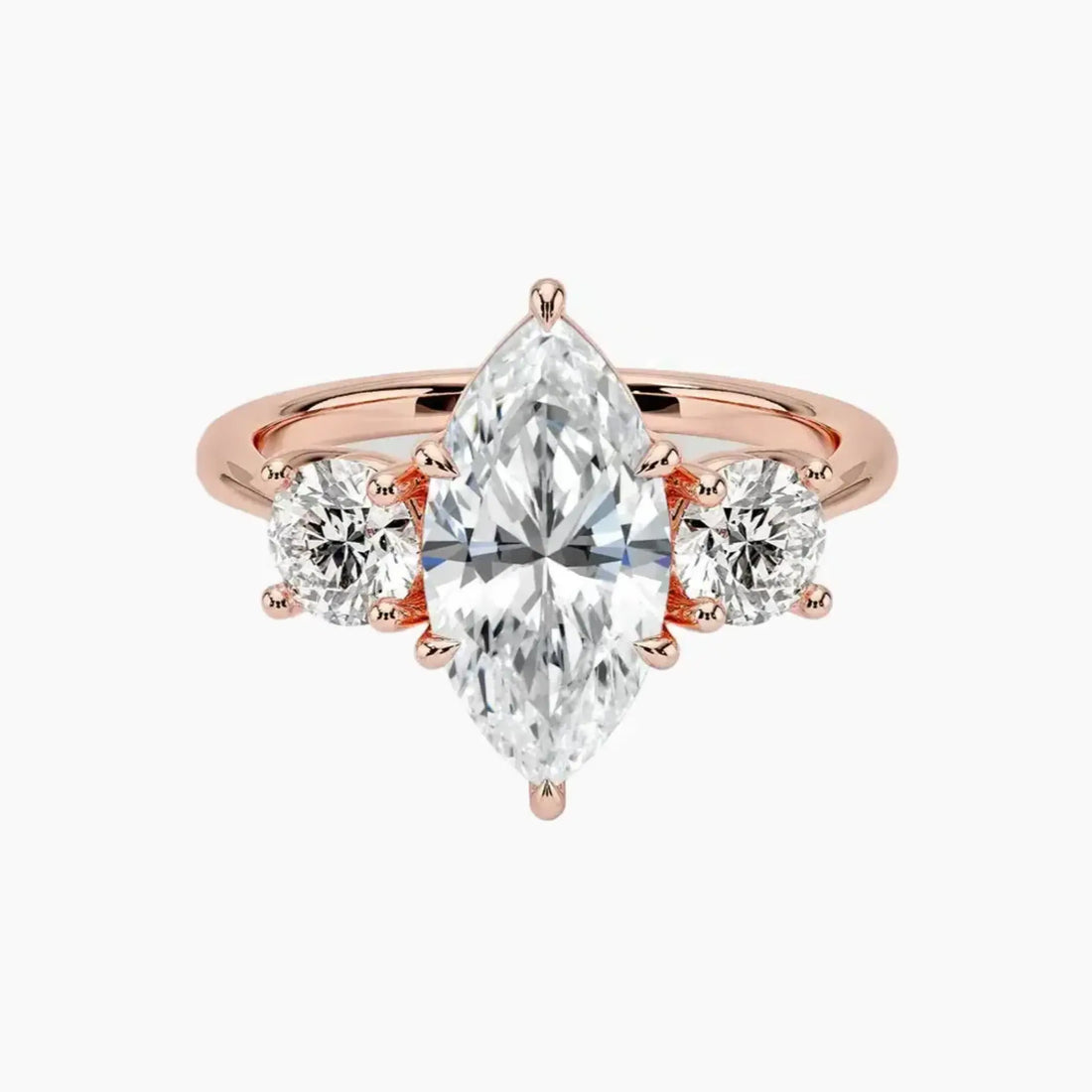 Seraphina Marquise Three Stone 2.5 Carat Lab Grown Diamond Engagement Ring in 14K Rose Gold