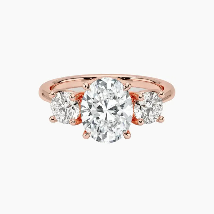Seraphina Oval Three Stone 3 Carat Lab Grown Diamond Engagement Ring in 14K Rose Gold