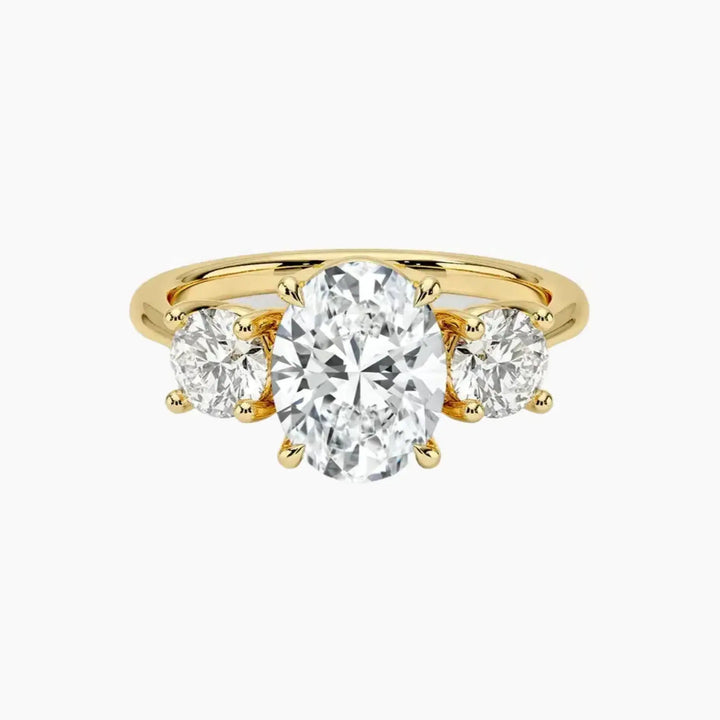 Seraphina Oval Three Stone 3 Carat Lab Grown Diamond Engagement Ring in 18K Yellow Gold