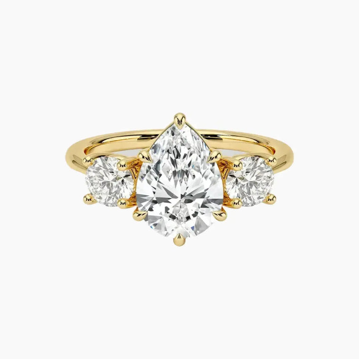 Seraphina Pear Three Stone 2 Carat Lab Grown Diamond Engagement Ring in 14K Yellow Gold