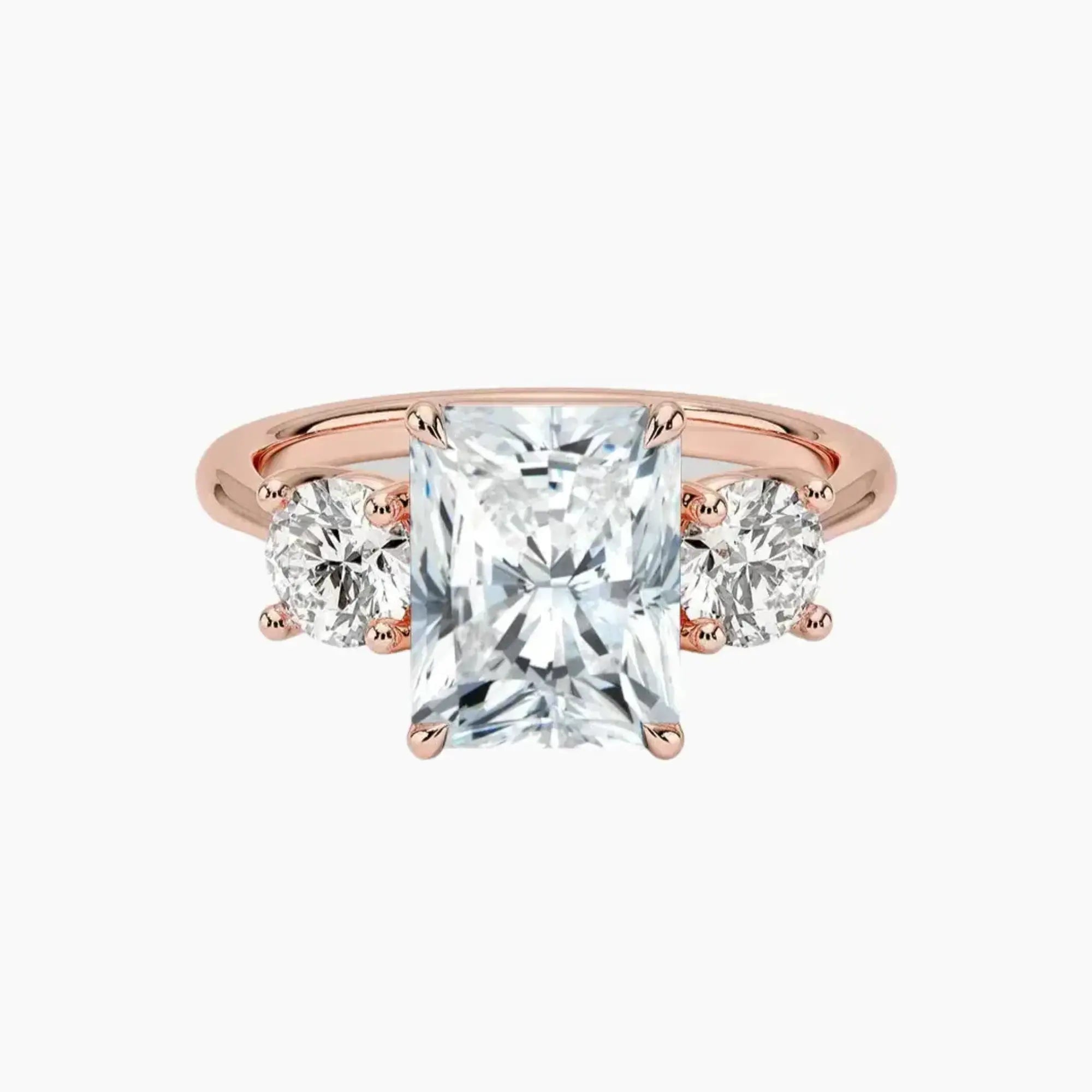 Seraphina Radiant Three Stone 2.5 Carat Lab Grown Diamond Engagement Ring in 14K Rose Gold
