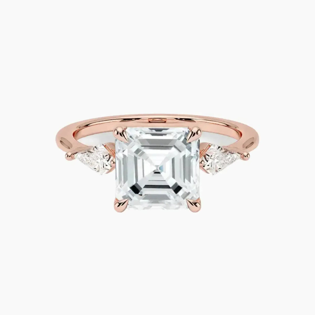 Isolde Asscher Three Stone 1 Carat Lab Grown Diamond Engagement Ring in 18K Rose Gold