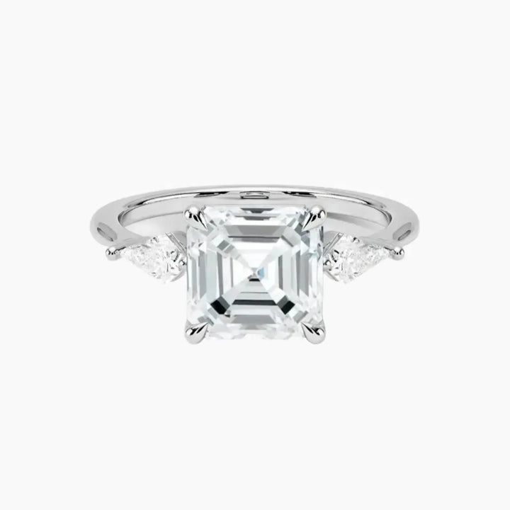 Isolde Asscher Three Stone 1.5 Carat Lab Grown Diamond Engagement Ring in 14K White Gold