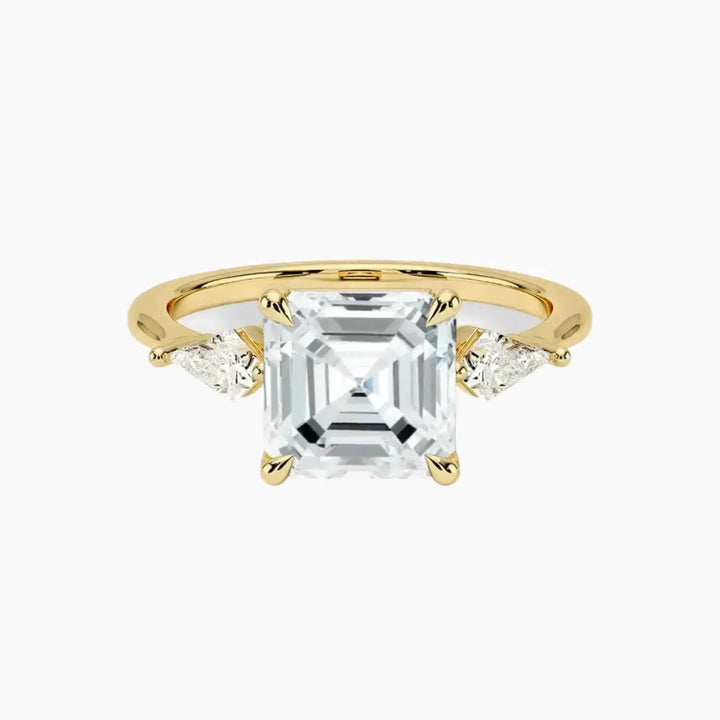 Isolde Asscher Three Stone 3 Carat Lab Grown Diamond Engagement Ring in 18K Yellow Gold