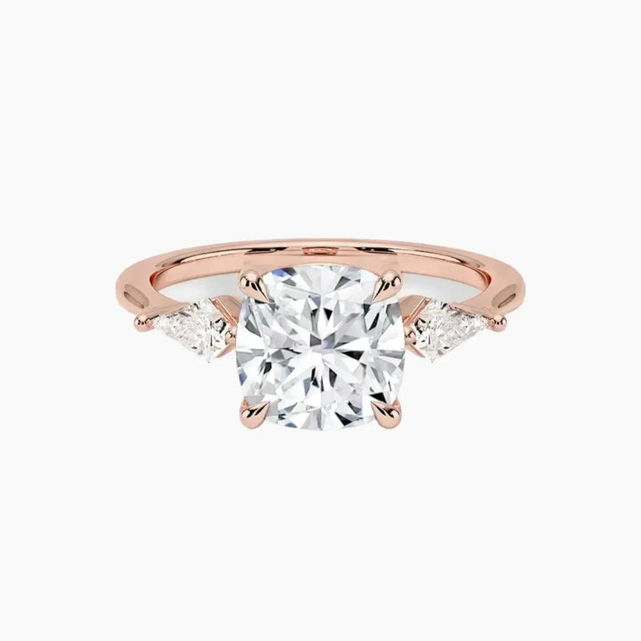 Isolde Cushion Three Stone 3 Carat Lab Grown Diamond Engagement Ring in 18K Rose Gold