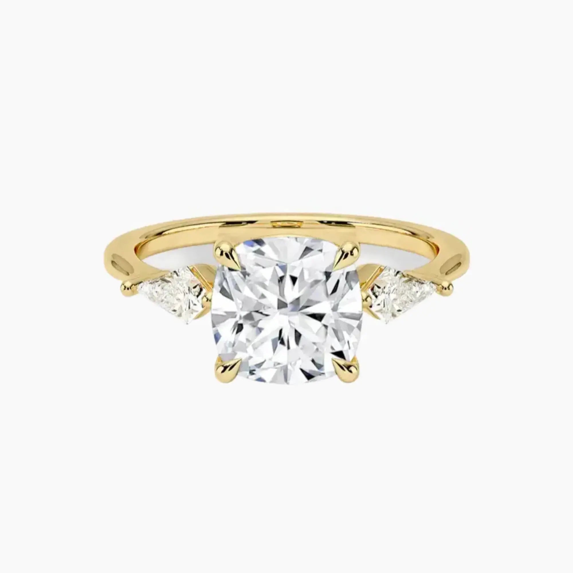 Isolde Cushion Three Stone 3 Carat Lab Grown Diamond Engagement Ring in 18K Yellow Gold