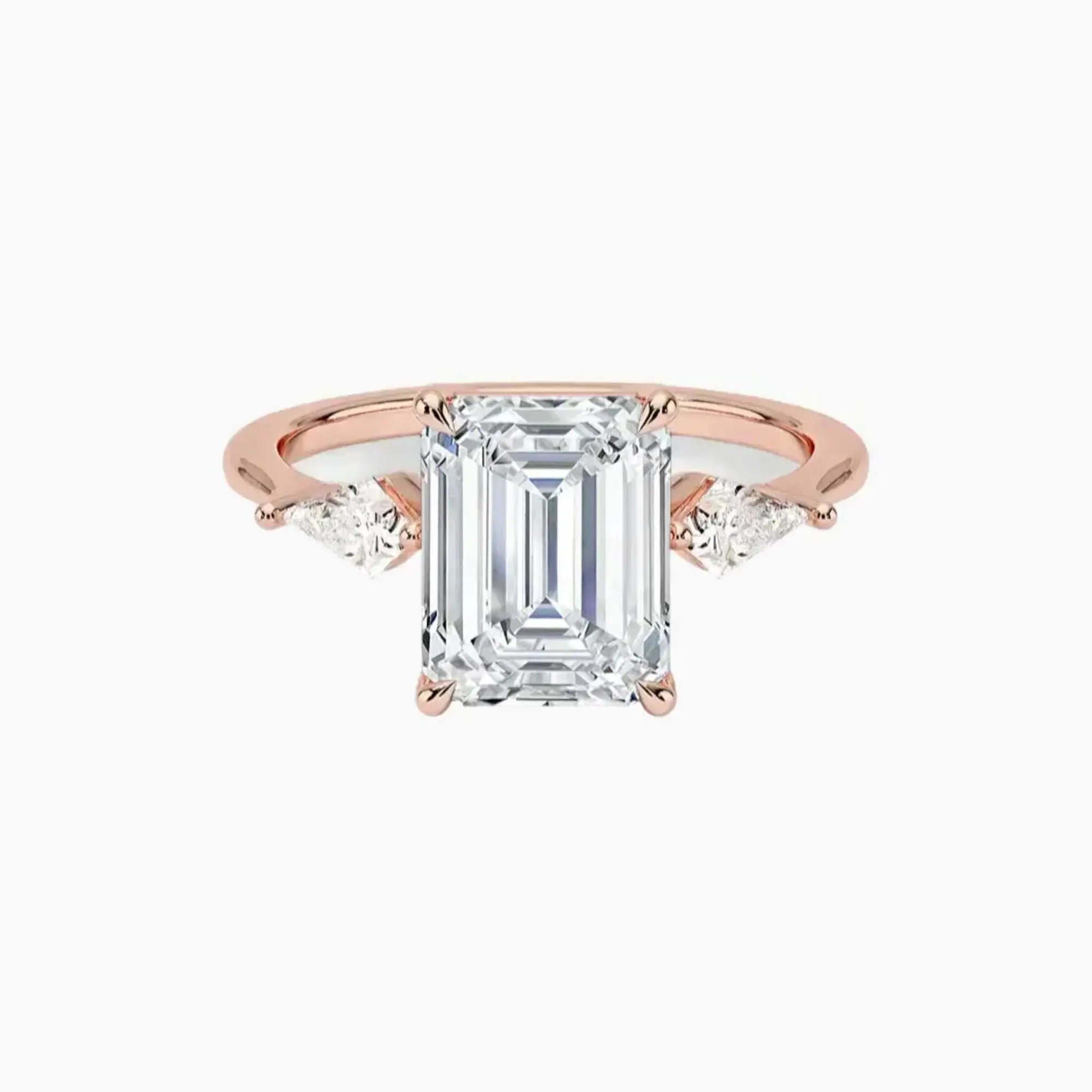 Isolde Emerald Three Stone 2 Carat Lab Grown Diamond Engagement Ring in 14K Rose Gold