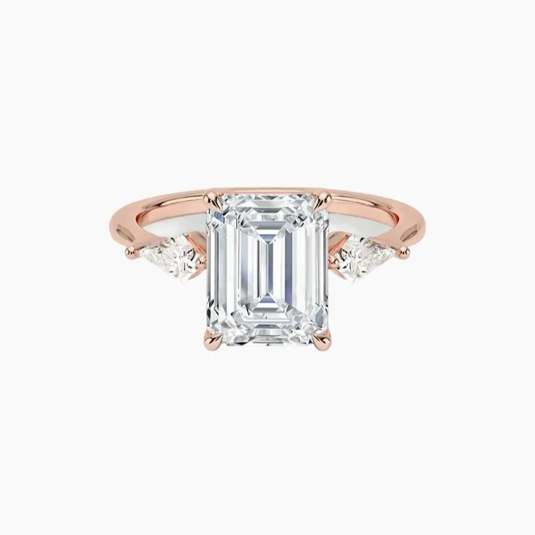 Isolde Emerald Three Stone 3 Carat Lab Grown Diamond Engagement Ring in 14K Rose Gold