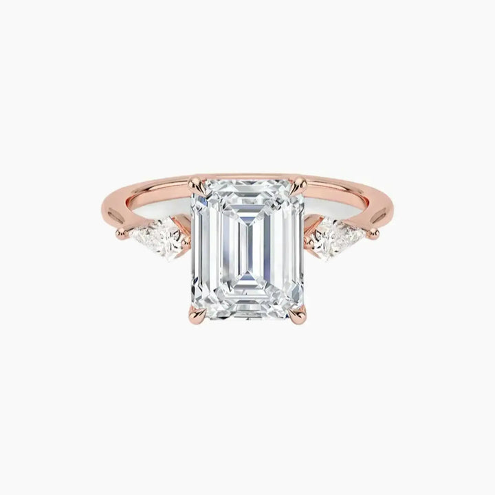 Isolde Emerald Three Stone 2 Carat Lab Grown Diamond Engagement Ring in 18K Rose Gold