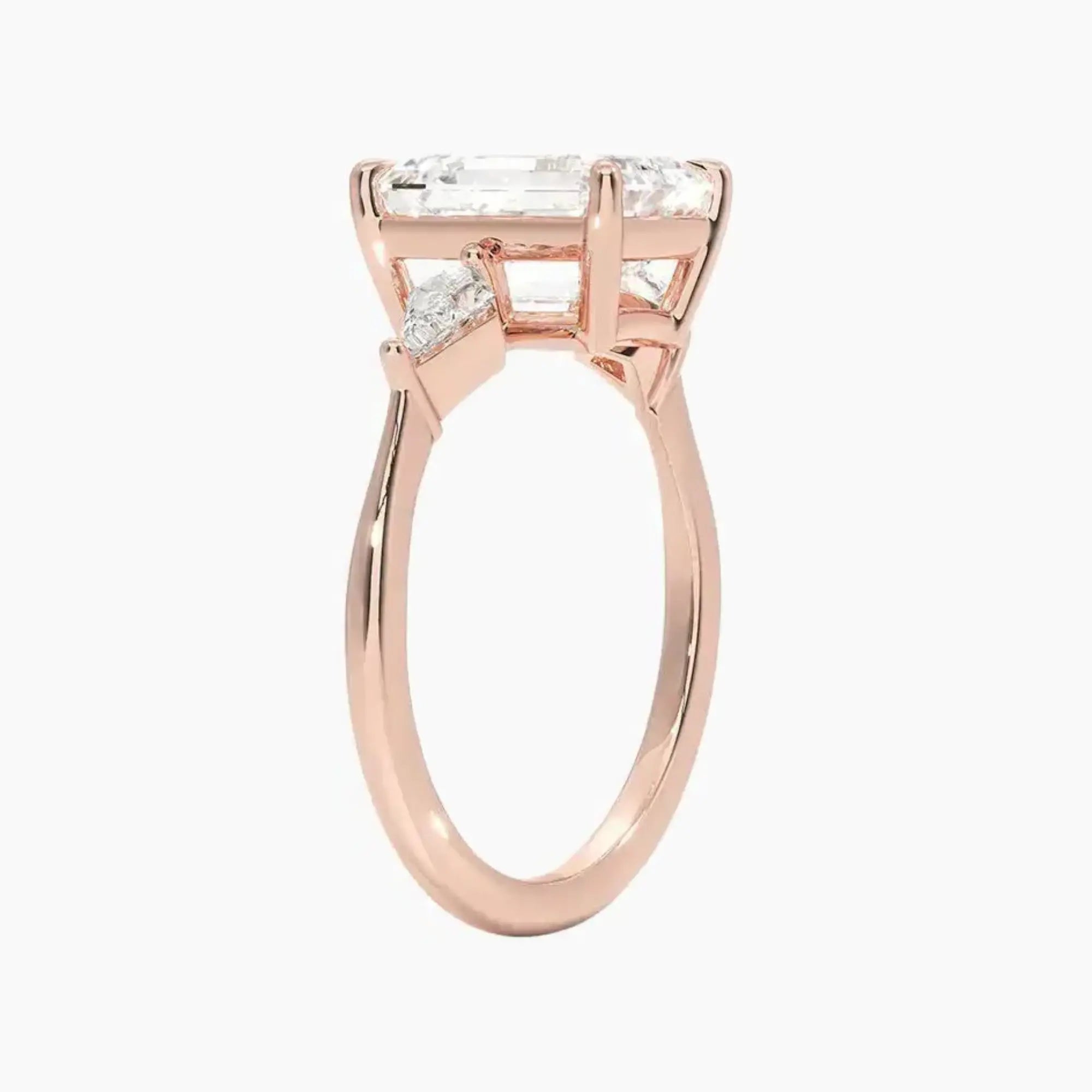 Isolde Emerald Three Stone 3 Carat Lab Grown Diamond Engagement Ring in 14K Rose Gold