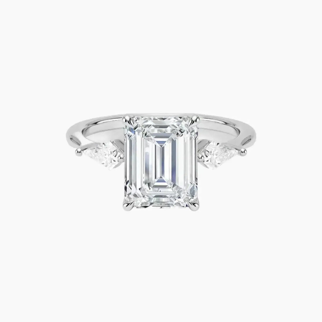 Isolde Emerald Three Stone 1 Carat Lab Grown Diamond Engagement Ring in 14K White Gold