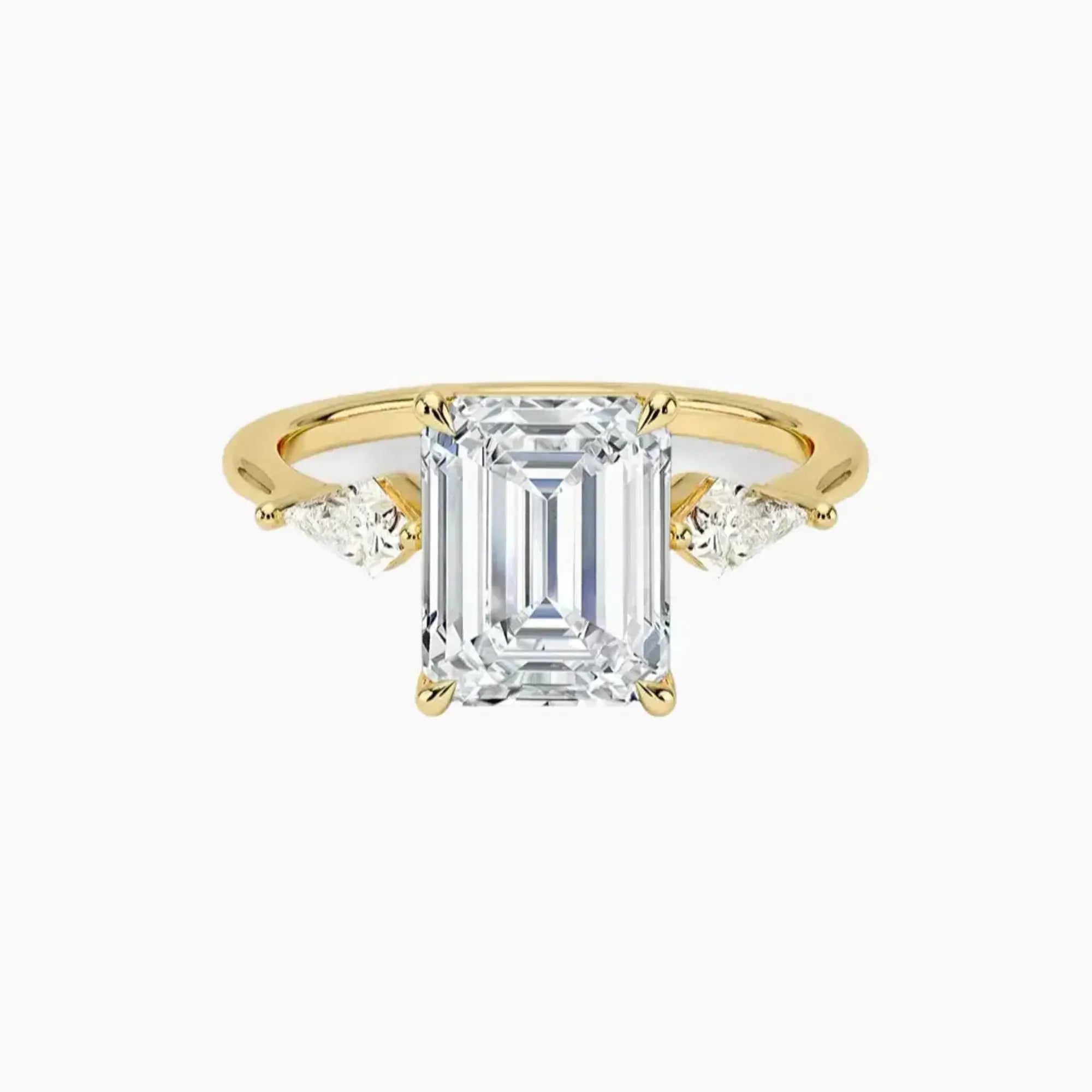 Isolde Emerald Three Stone 1.5 Carat Lab Grown Diamond Engagement Ring in 18K Yellow Gold