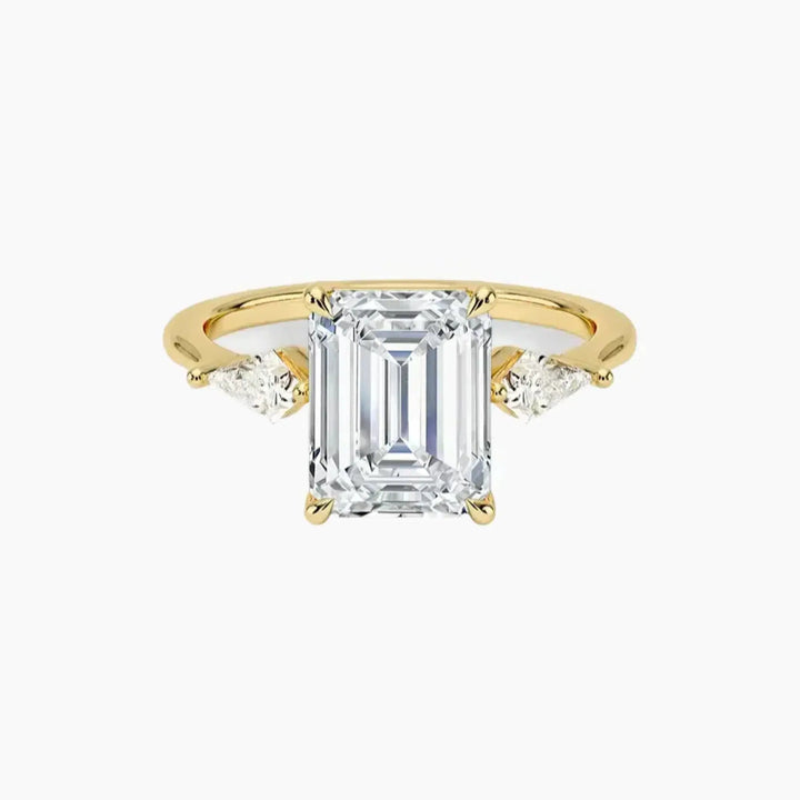 Isolde Emerald Three Stone 1.5 Carat Lab Grown Diamond Engagement Ring in 18K Yellow Gold