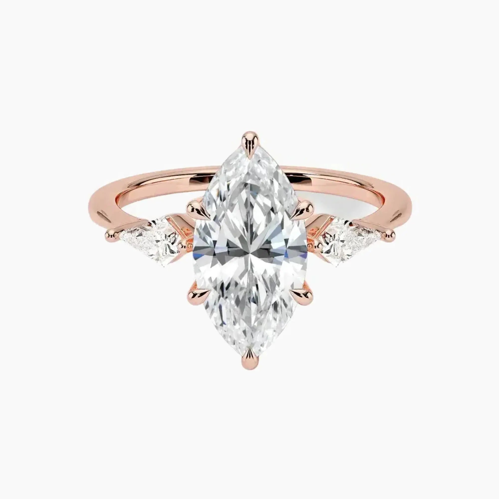 Isolde Marquise Three Stone 2 Carat Lab Grown Diamond Engagement Ring in 14K Rose Gold