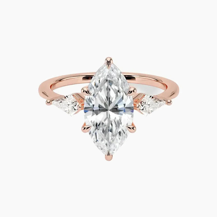 Isolde Marquise Three Stone 2 Carat Lab Grown Diamond Engagement Ring in 14K Rose Gold