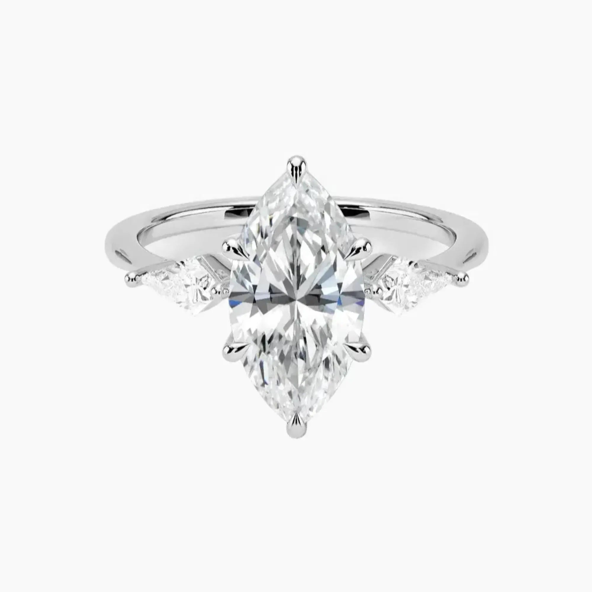 Isolde Marquise Three Stone 1.5 Carat Lab Grown Diamond Engagement Ring in 14K Yellow Gold