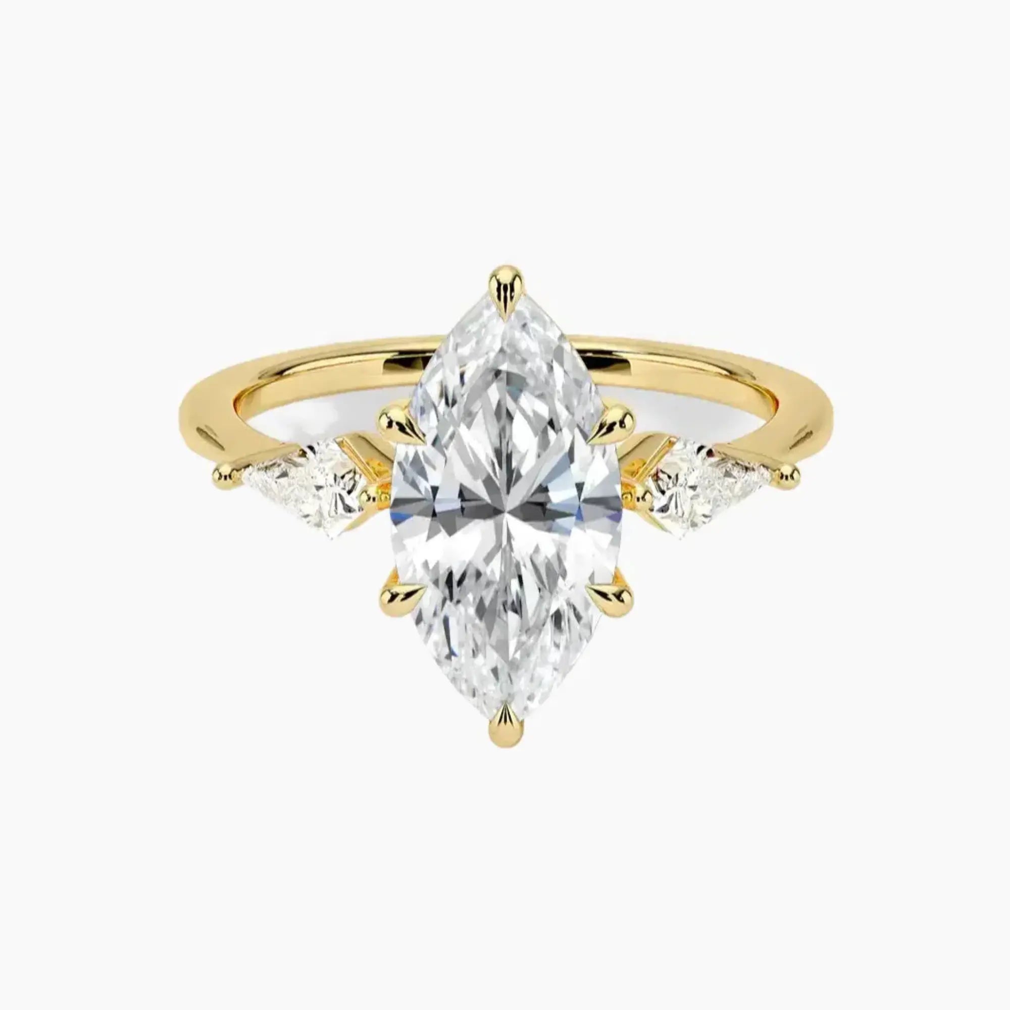 Isolde Marquise Three Stone 2.5 Carat Lab Grown Diamond Engagement Ring in 18K Yellow Gold