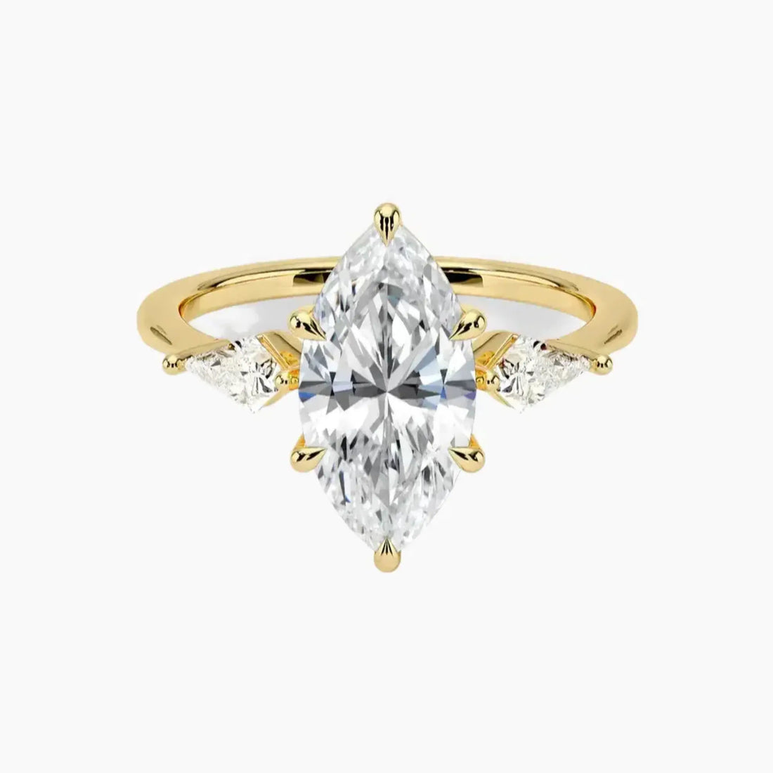 Isolde Marquise Three Stone 1.5 Carat Lab Grown Diamond Engagement Ring in 18K Yellow Gold