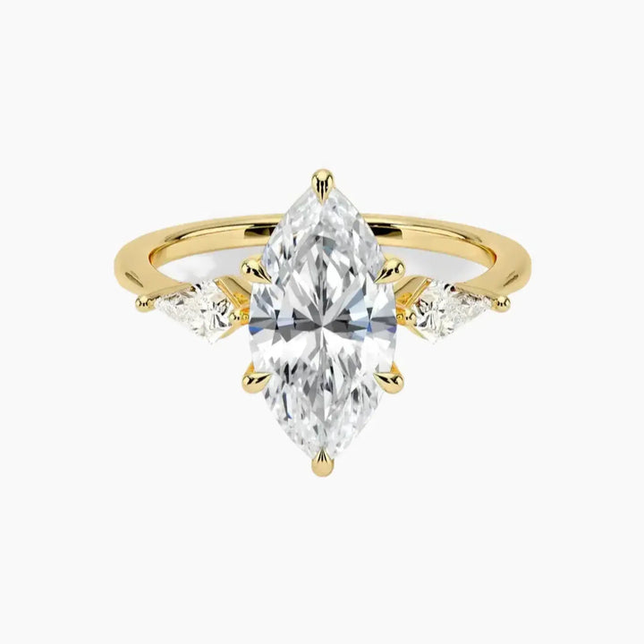 Isolde Marquise Three Stone 2.5 Carat Lab Grown Diamond Engagement Ring in 14K Yellow Gold
