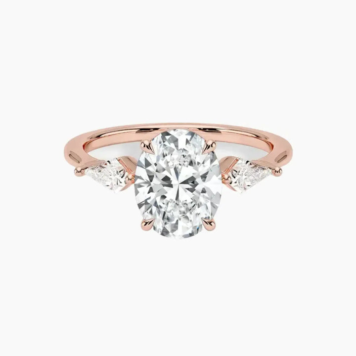 Isolde Oval Three Stone 2.5 Carat Lab Grown Diamond Engagement Ring in 18K Rose Gold