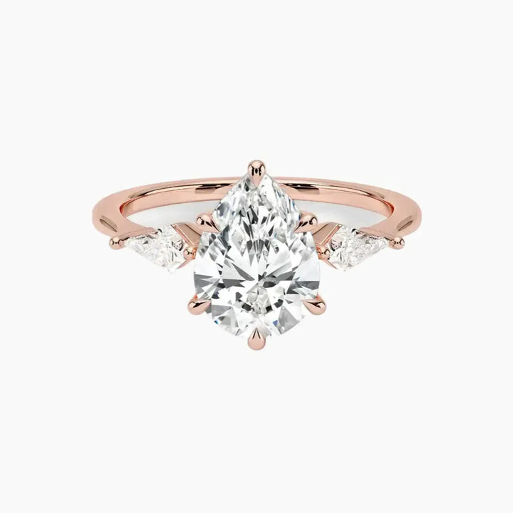 Isolde Pear Three Stone 2.5 Carat Lab Grown Diamond Engagement Ring in 14K Rose Gold