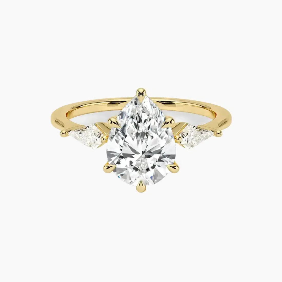 Isolde Pear Three Stone 2.5 Carat Lab Grown Diamond Engagement Ring in 14K Yellow Gold