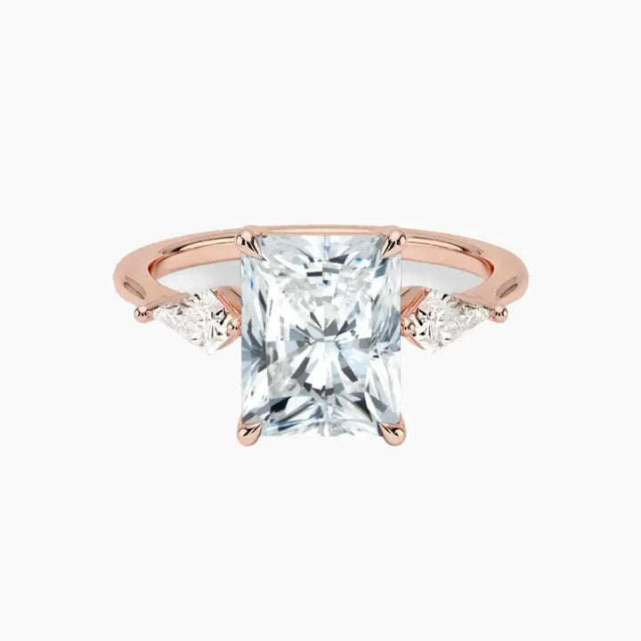 Isolde Radiant Three Stone 2.5 Carat Lab Grown Diamond Engagement Ring in 18K Rose Gold