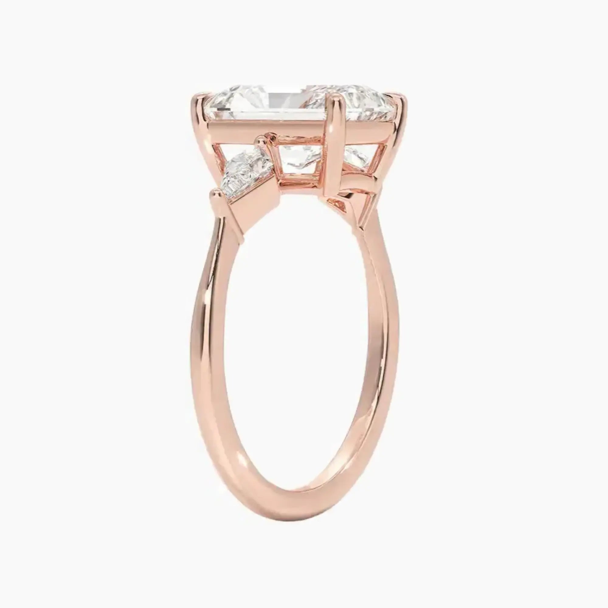 Isolde Radiant Three Stone 1 Carat Lab Grown Diamond Engagement Ring in 18K Rose Gold