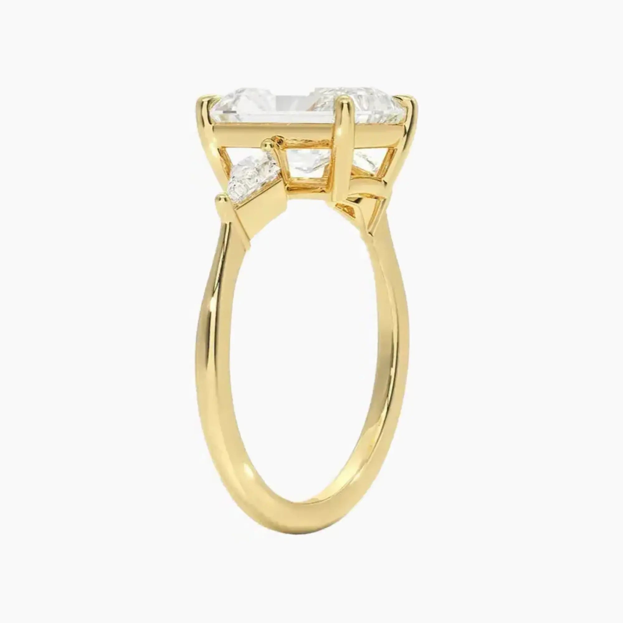 Isolde Radiant Three Stone 2.5 Carat Lab Grown Diamond Engagement Ring in 18K Rose Gold